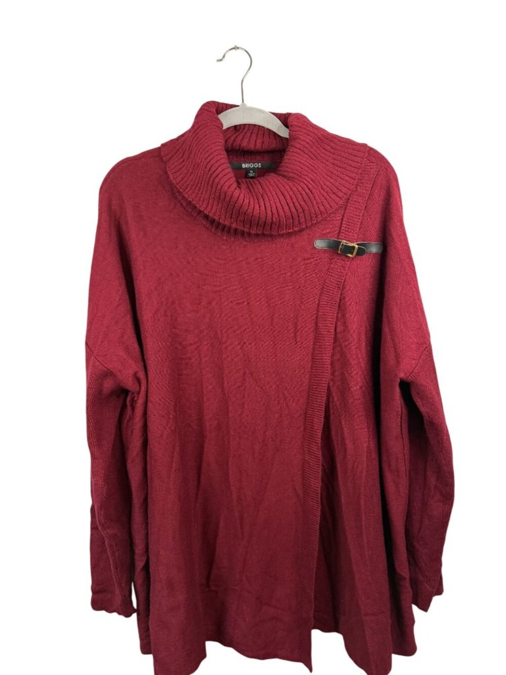 Briggs Womens XL Red Knit Sweater With Cowl Neck & Decorative Buckle Detail
